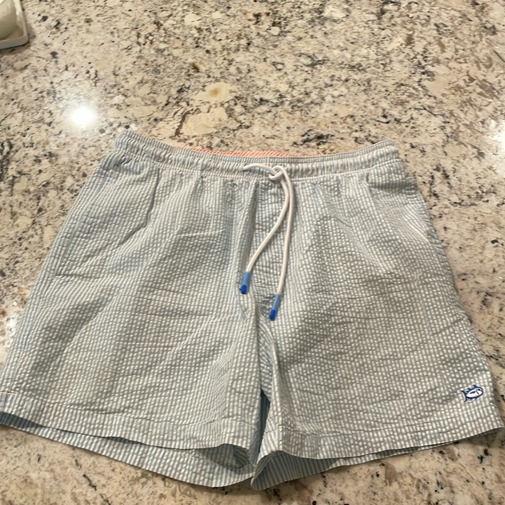 Southern Tide men’s bathing suit - blue and white strip size Large